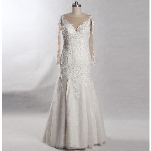 RSW558 Real Pictures Floor Length Open Leg Long Sleeve Illusion Back Wedding Dresses Turkey