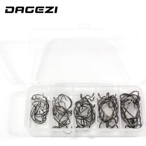 DAGEZI 5 size High carbon Steel Fishing Hooks 50pcs/lot(10pcs in each size) Crank Lead Sharp Hooks with box