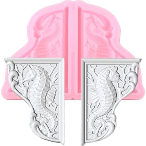 Seahorse Relief Silicone Molds Cake Border Fondant Cake Decorating Tools Candy Clay Resin Mould Cupcake Topper Chocolate Moulds