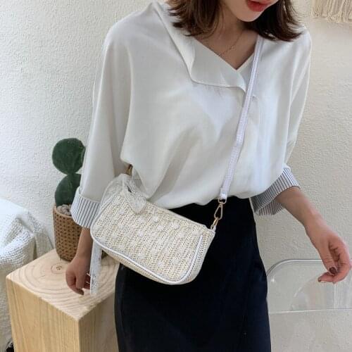 Fashion woven shoulder bag straw woven summer ladies woven messenger bags beach travel handbag lace straw woven baguette