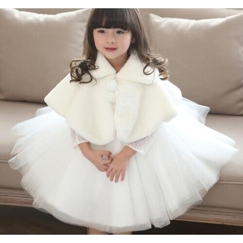 White/ivory/black/red sleeveless Warm Wedding Cloak Fur Trim Junior Cape for dress girls Bolero fur jacket