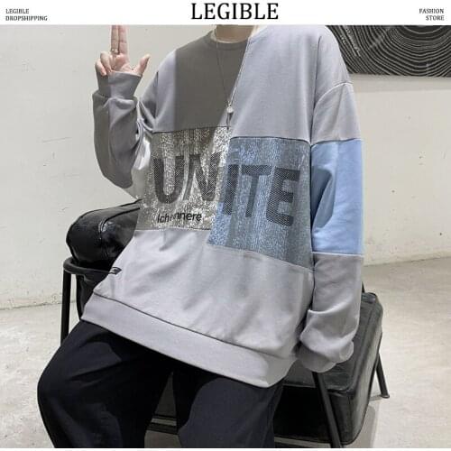Korean New Sweatshirts Men Oversize Hoodies Men Patchwork Pullover Mens Casual Loose Men Hoodies