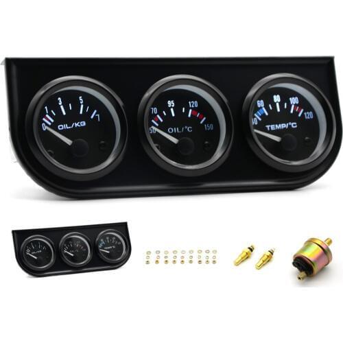Water Temp Oil Temp Oil Pressure Gauge 52mm New 3 in 1 Triple Gauge Kit Black Color With Temp & Pressure Sensor