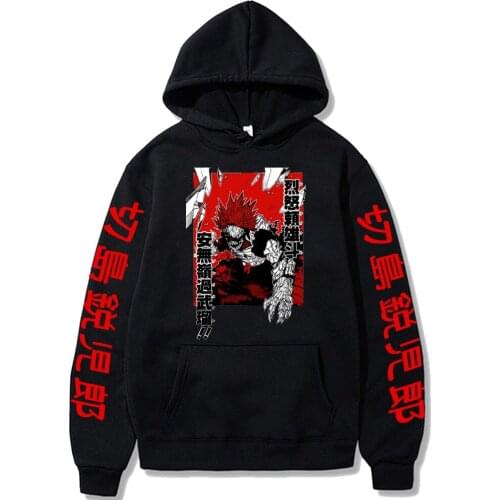 My Hero Academia Anime Harajuku Hoodies Boku no Hero Academia Gothic Cartoon Kirishima Eijir Men Long Sleeve Hooded Sweatshirts