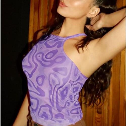 Street Camisole Halter Neck Y2K Sleeveless Print Slim Top Mesh Croppe Summer Camisole Casual Underwear Seamless Halter Vest