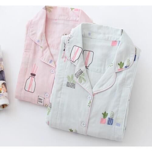 Spring And Autumn Cotton Gauze Pregnant Women Pajamas Suit Female Postpartum Breastfeeding Maternal Breastfeeding Clothes