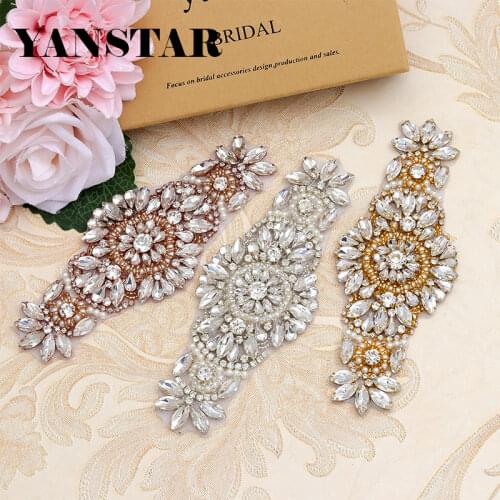 YANSTAR(30pcs) Wholesale Bridal Gown Sash Rhinestones Appliques Clear Rose Gold Crystal Rhinestones Appliques Accessory YS862