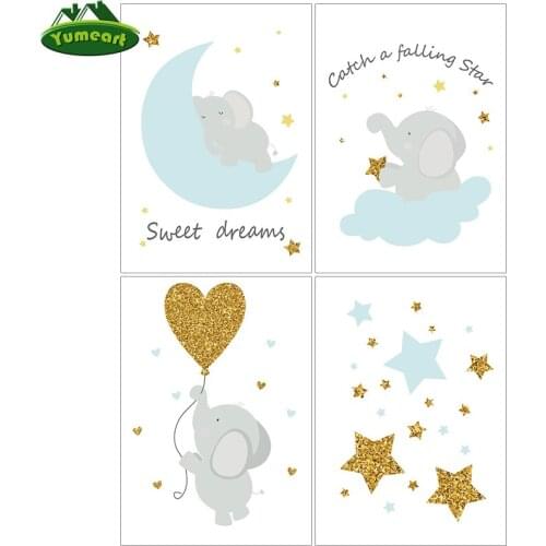 Yumeart Diy Diamond Painting By Number Cartoon Elephant Needlework Diamond Embroidery Mosaic Rhinestone Baby Room Decor Kid Gift