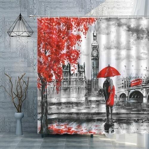 Oil Painting Lovers Shower Curtain Retro Landscape Bathroom Curtains Waterproof Polyester Home Decor Bath Screen with Hooks