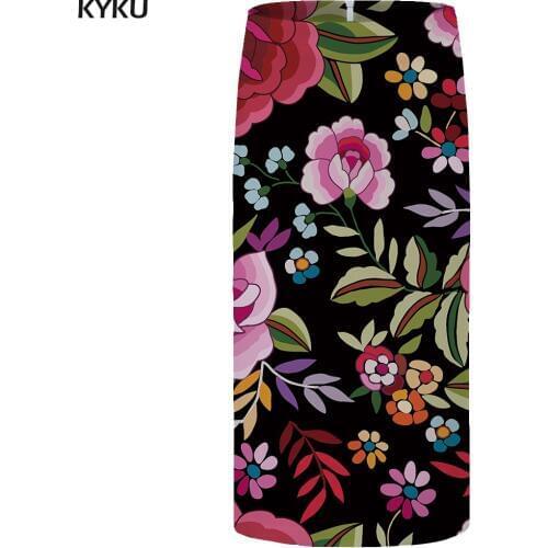 KYKU Brand Flower Skirts Women Leaf Party Skirt Large Size Colorful High Waist Sexy Floral Cool Womens Skirt 2018 New Casual