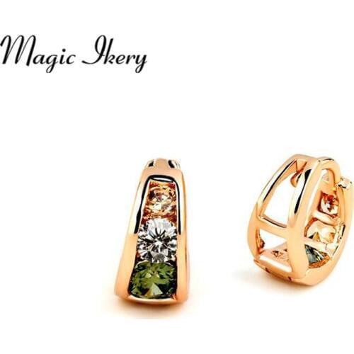 Magic Ikery 2 Colors Cubic Zircon Hollow Crystal Earring Jewelry Gold Color Fashion Earrings for women MKY163