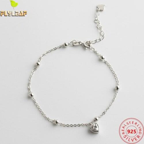 925 Sterling Silver Heart Zircon Thin Bead Bracelet For Women Simple Style Female Fashion Jewelry High Quality 2021 New