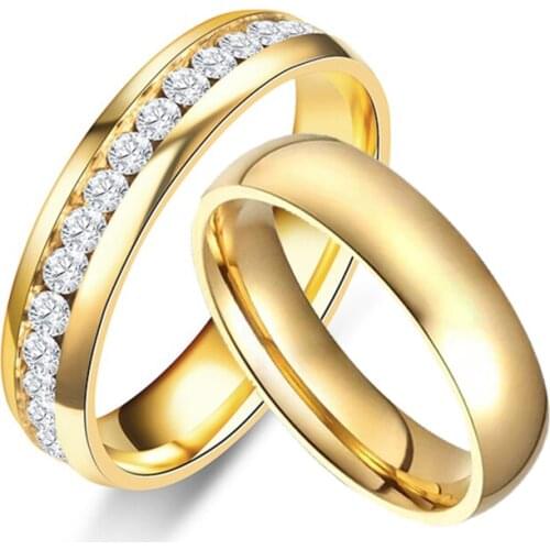 Shining Clear Cubic Zirconia Women Rings 6mm Gold Stainless Steel Couple Rings Fashion Jewelry