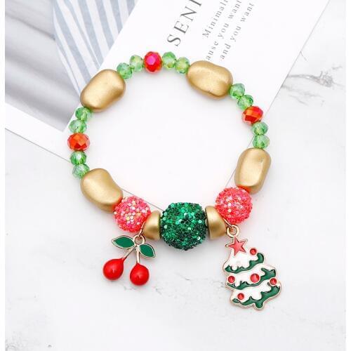Zhijia Santa Claus christmas tree cherry shoes snowflake woman bangles cherry christmas gifts Natural stone bead bracelets new