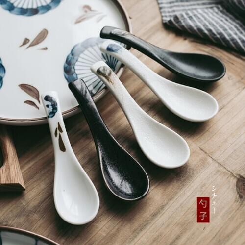 1Pcs Antowall Japanese Rice Spoon Dessert Porridge Soup Spoon Ceramic Underglazed Household Spoon
