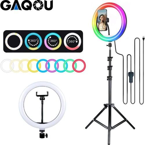 10 inch RGB Ring Light Tripod Dimmable LED Ring Lamp Selfie with Phone Stand 21 colors for Makeup Tik Tok Youtube VK Video