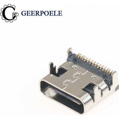 10 pcs/lot USB3.1 16 pin Type-C DIP Flat Edge 30V 3A Micro USB Connectors Female Port Jack Tail Plug Socket Electric Terminals