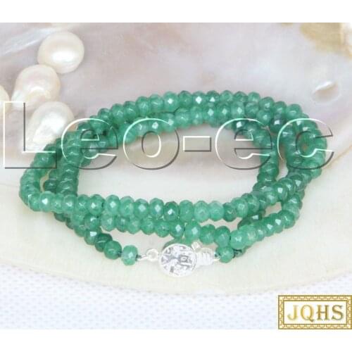 18" 2X4mm Faceted Rondelle Emerald green Gems Beads necklace 925s clasp v1764