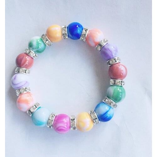 Toddler Girls Teen Boys Rainbow Bracelet Multicolor Crystal Beaded 18mm Snap Buttons Bracelet Jewelry