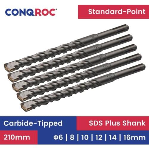 5 Pieces 210mm 8-inch SDS Plus Drill Bits Masonry Flat Carbide Tip Hammer Drill Bits 6mm | 8mm | 10mm| 12mm | 14mm | 16mm