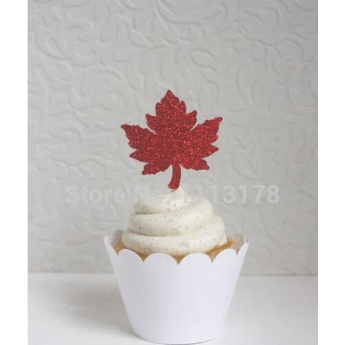 Glitter Red Glitter Maple Leaf cupcake toppers boy party baby bridal shower birthday food Picks wedding cake topper decor