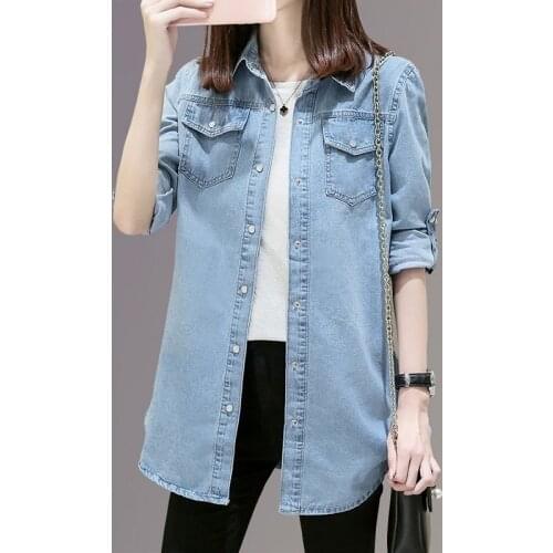 Blouse Women Shirt Denim Womens Long-Sleeved Spring Autumn Loose Shirt Womens Coat Blusas Ropa De Mujer