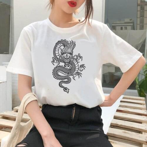 The Great Wave of Aesthetic T-Shirt Woman 90s Fashion Graphic Tee Cute T Shirts And Chinese dragon Printed Summer Tops Female