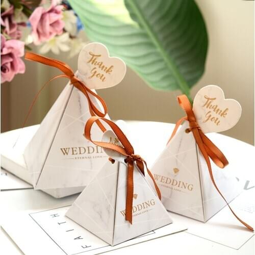 Paper Triangular Pyramid Chocolate Candy Box Wedding Favors Decor Gift Boxes Bags Marble Flamingo Baby Shower Party Supplies