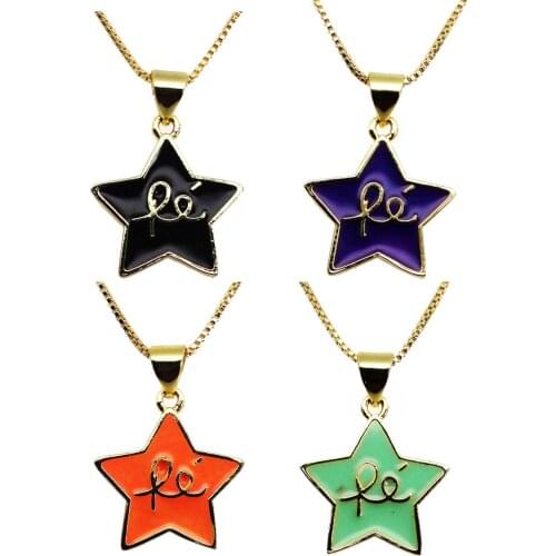 Five-pointed star Pendant necklace chain sweets pendant Drops paint FE letter Pendant necklace copper chain jewelry necklace