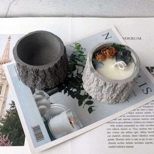 DIY Scented Candles Succulent Flowerpot Bark 3D Stump Flowerpot Container Cake Cement Plaster Silicone Mold