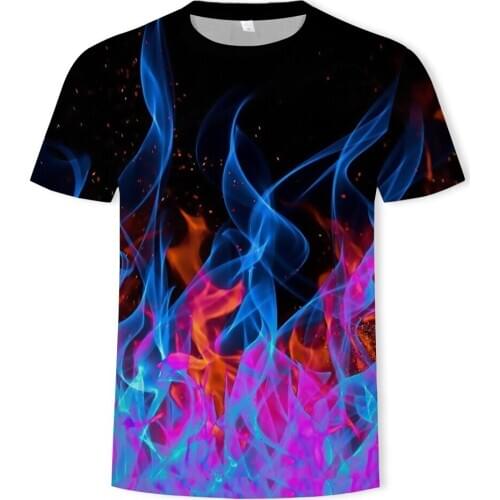 3d Colorful fire Tshirt Men Women Summer Casual Black Short Sleeve Hip Hop Streatwear Fire 3d Printe breathable Tshirt top tee