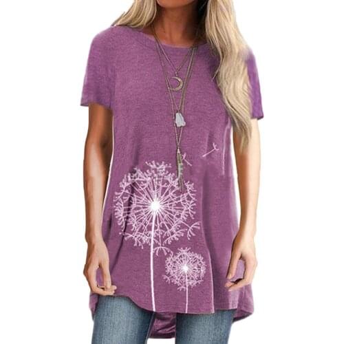 New woman tshirts Casual Solid Color t shirt Short Sleeve O Neck Dandelion Print Cotton T-shirt tops women 2020 футболка женская