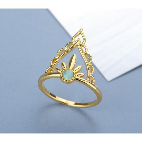 ICFTZWE Vintage Opal Crown Crystal Rings For Women Geometric Gold Finger Ring Charm Fashion Party Wedding Birthday Jewelry Gift