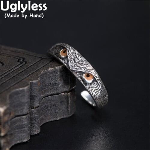 Uglyless Revenge Angry Owl Rings for Women Vintage Thai Silver Animals Jewelry 925 Sterling Silver Owls Rings Creative Bijoux