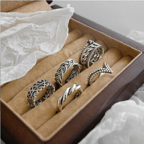 5 Styles Vintage 925 sterling silver twisted rings for women best friends gift, retro pattern silver 925 ring party fine jewelry