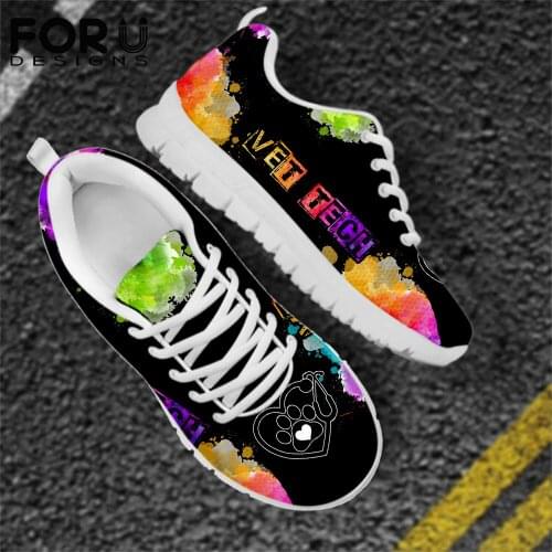 FORUDESIGNS Casual Women Platform Sneakers Nurse Watercolor Vet Teach Design Printing Lace Up Breathable Mesh Shoes Tenis Femme