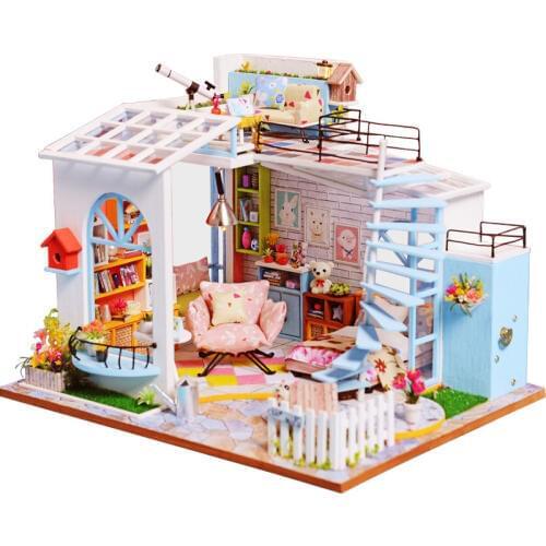 Doll House Wooden Furniture Diy House Miniature Puzzle Assemble 3D Miniaturas Dollhouse Kits Toys For Children Christmas Gifts