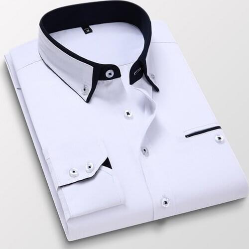 Fashion Style Spring&Autumn Mens Casual Shirt Business Office Casual Shirt Slim Fit Man Dress Shirts Men Solid Color Business