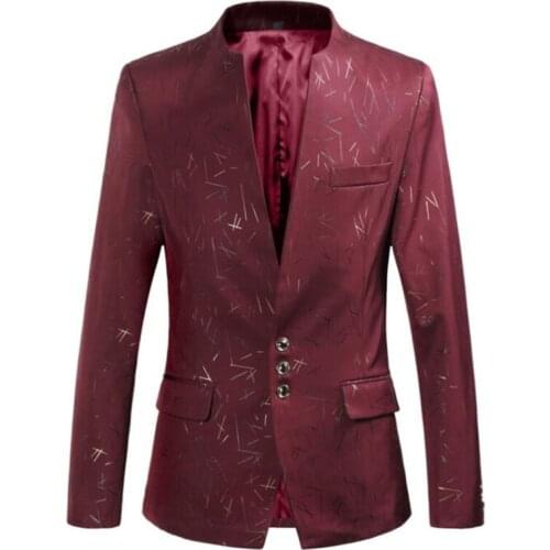 2021 mens casual suit stand collar plus size korean style vêtement homme pattern slim fashion wedding clothes for men wine red