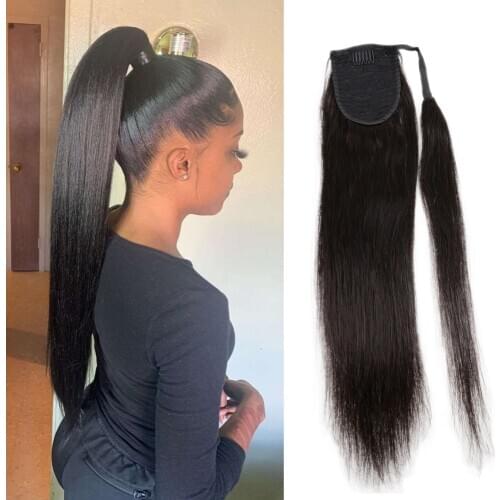 Ponytail Human Hair Extensions With Clip In Drawstring Ponytail Straight Brazilian Hair Ponytails 100G/Set For Women Remy Hair