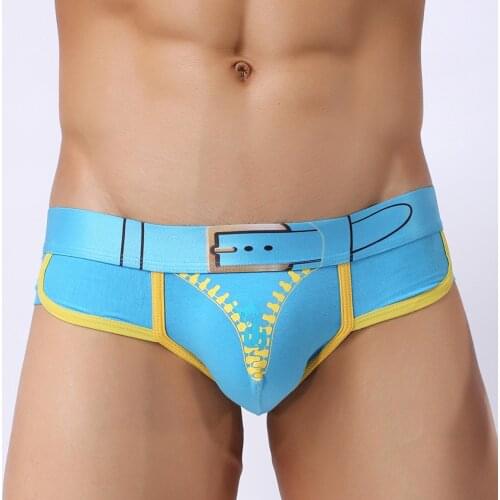 New product cotton printed mens briefs U convex pocket zipper pure cotton mens underwear