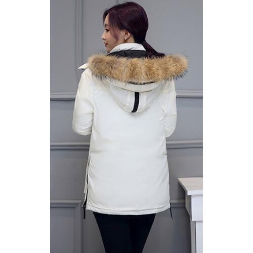 New Winter Jacket Women Slim Hooded Large Raccoon Fur Collar Down Cotton Padded Coats Female Overcoat M-2XL LX385
