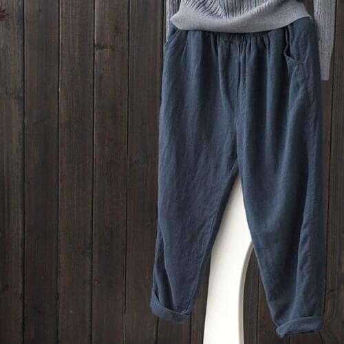 New Female 2021 Cotton Linen Pants for Women Trousers Loose Casual Solid Color Women Autumn Harem Pants Plus Size Long Pants