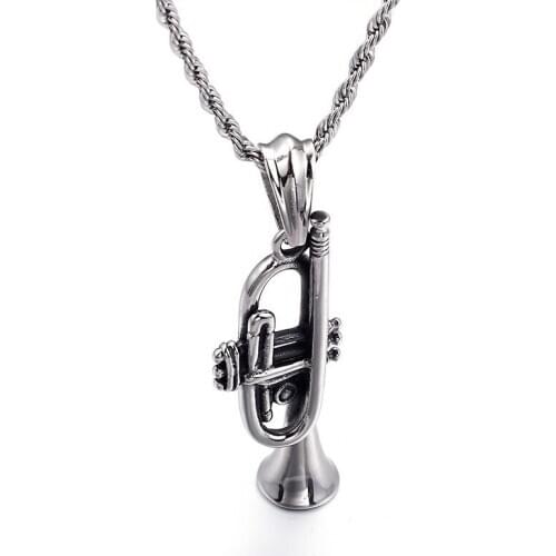Wholesale Stainless Steel Ornament Retro Titanium Steel Pendant Horn Musical Instrument Creative Music Pendant
