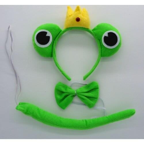 Party Animal Tail Ear Headband Bow Tie 3Pcs Party Green Frog Fancy Dress Costume For Halloween Carnival Birthday Gift