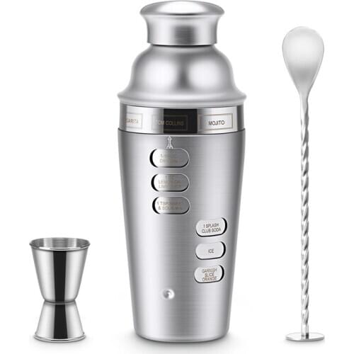 Practical Cocktail Shaker Stainless Steel 24Oz Bar Set Kit 3Pcs Cocktail Shakers with Rotation Recipe Guide,Martini Tool Accesso
