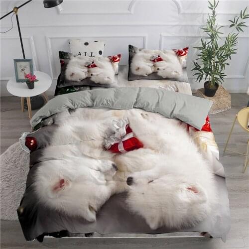 Lovely White Dogs Bedding Set Animal Fashion 3D Print Comforter Luxury Queen King Single Size Duvet Cover Set Home Textile Decor