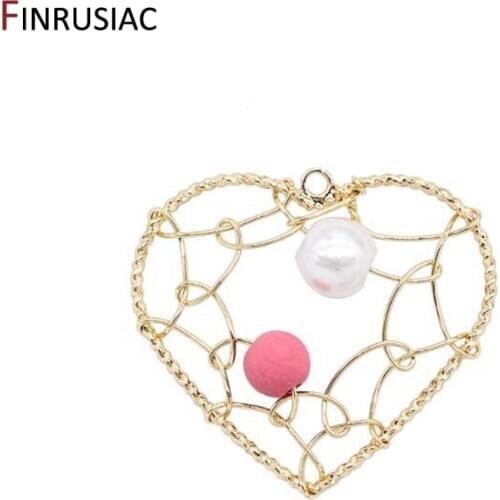 Earring Making Supplies 14K Gold Plated Copper Metal Hollow Beaded Love Pendant For Earrings Necklaces Jewellery Making Parts