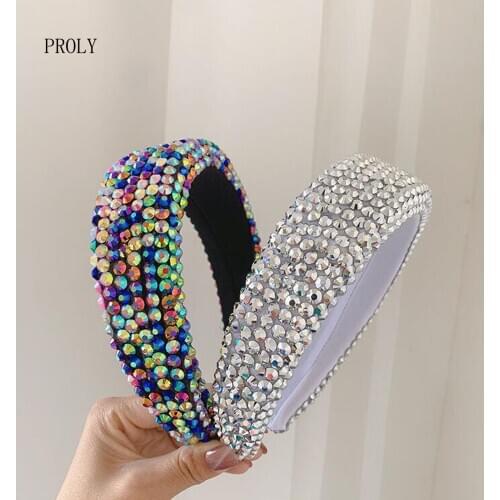 PROLY New Fashion Women Hair Accessories Wide Side Thickened Sponge Headband Full Rhinestone Baroque Hairband Wholesale