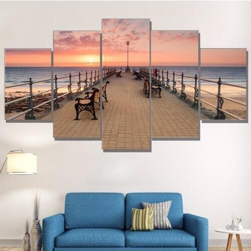 Direct Selling Unframed Painting Sunset Seacape Print On Canvas Large Paintings Home Decor Wall Art For Living Room 5 Pcs